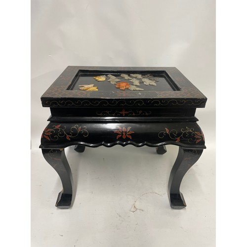 18 - Chinese Side Table With Hand Painted And Hardstone Decoration. 50 x 39 x 47 cms