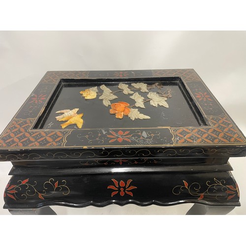 18 - Chinese Side Table With Hand Painted And Hardstone Decoration. 50 x 39 x 47 cms