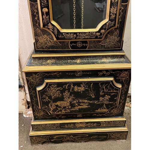 24 - Decorative Chinese Lacquered Long case Clock. 228 x 52 x 29 cms
