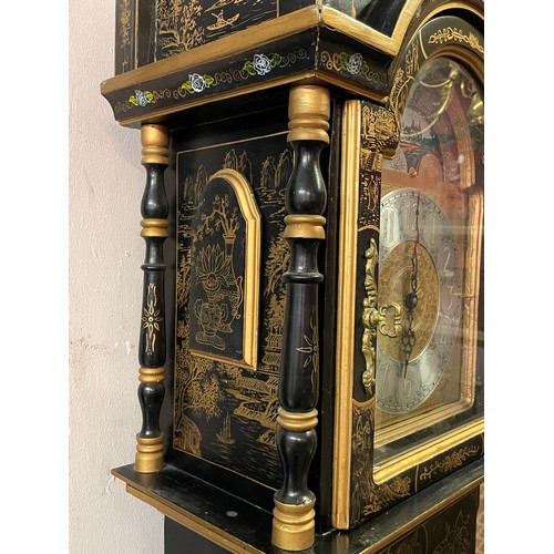 24 - Decorative Chinese Lacquered Long case Clock. 228 x 52 x 29 cms