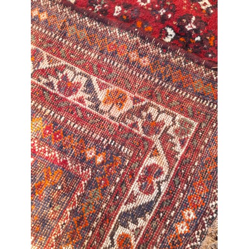 96 - Red ground hand knotted Rug with 4 central diamond pattern,300cm x 204cm