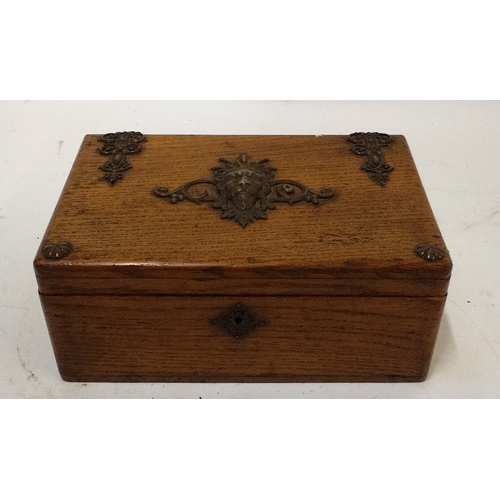 12 - Wood desk top box with brass decoration, 23cm x 16cm x 10cm