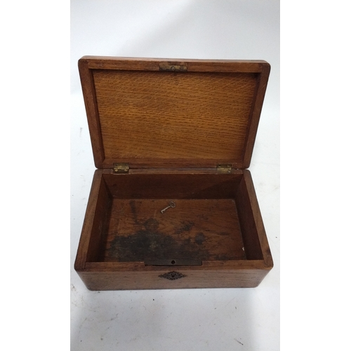 12 - Wood desk top box with brass decoration, 23cm x 16cm x 10cm