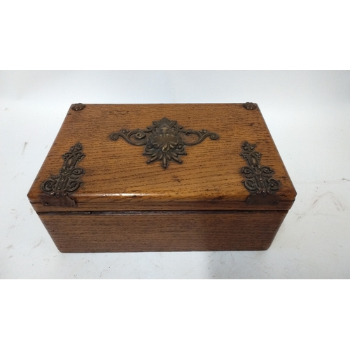 12 - Wood desk top box with brass decoration, 23cm x 16cm x 10cm