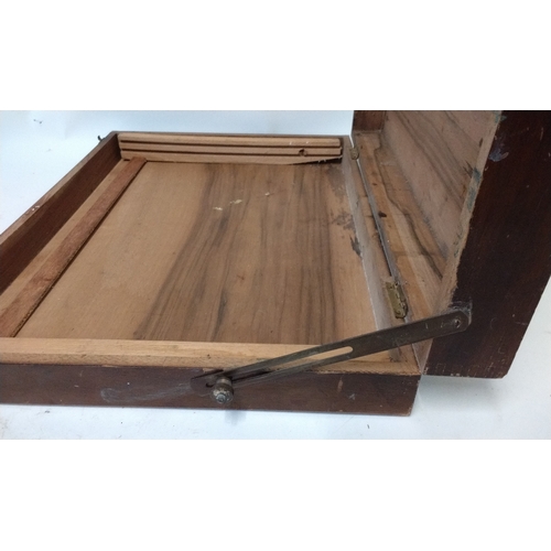 14 - Wooden case with leather handle, 39cm x 30cm x 8cm