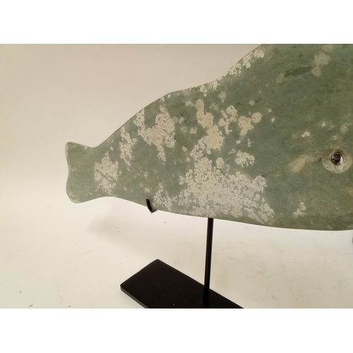 172 - Chinese stone bi-fish on a metal stand 39cm x 26cm