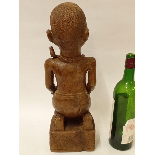 174 - Vintage hardwood tribal figure of a kneeling woman makonde Tanzania 43cm high