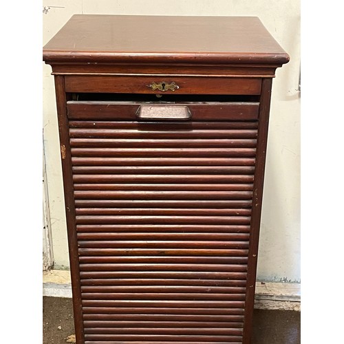 32 - Vintage Tambour Front Filing Cabinet. 49 x 43 x 117 cms