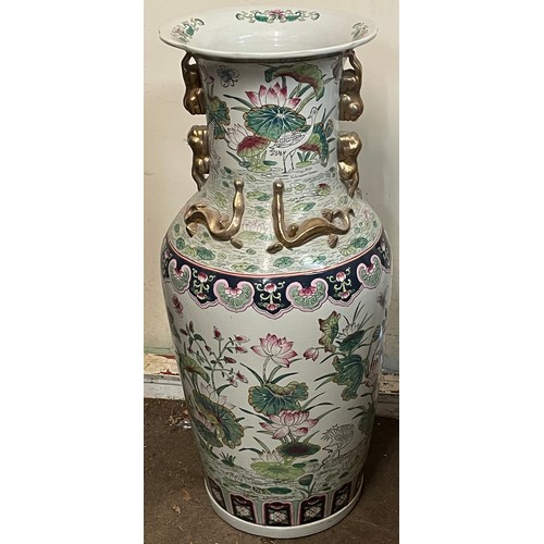 39 - Extra Large Hand Painted Chinese Floor Standing Vase  With Flower And Bird Decoration. 95cms High