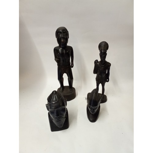 177 - Four Vintage Carved hardwood tribal figures tallest 38cm high (4)