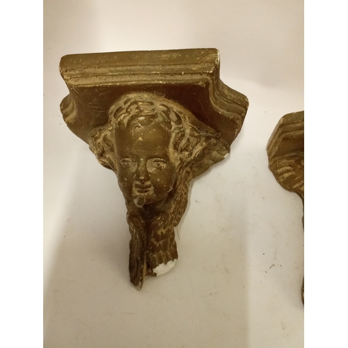 183 - Vintage Pair of gold painted cherub corbels 17cm x 18cm