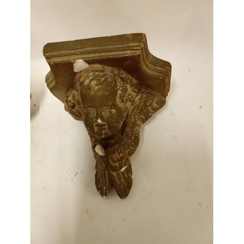 183 - Vintage Pair of gold painted cherub corbels 17cm x 18cm