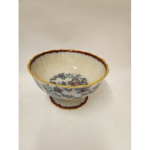 184 - Antique Hand painted Oriental bowl with repair to foot 28cm diameter