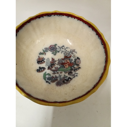 184 - Antique Hand painted Oriental bowl with repair to foot 28cm diameter