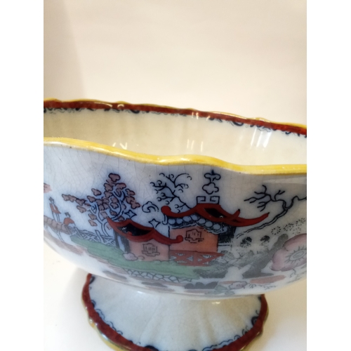 184 - Antique Hand painted Oriental bowl with repair to foot 28cm diameter