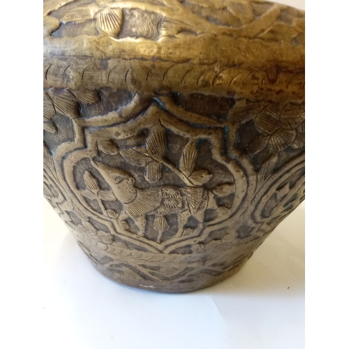 193 - Antique brass Islamic jardiniere impressed with mythical beasts 37cm