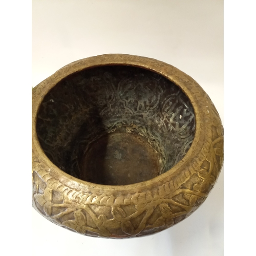 193 - Antique brass Islamic jardiniere impressed with mythical beasts 37cm