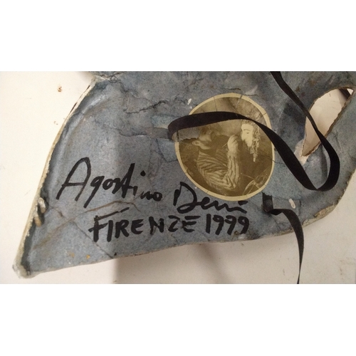 2 - Signed Agoztini Dessi face mask dated Firenze 1999, 27cm high x 23cm wide.