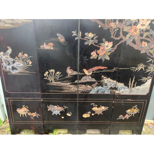 42 - Chinese Four Panel Room Divider / Screen With Bird And Floral Decoration. (Please Note No Hinges ) 1... 