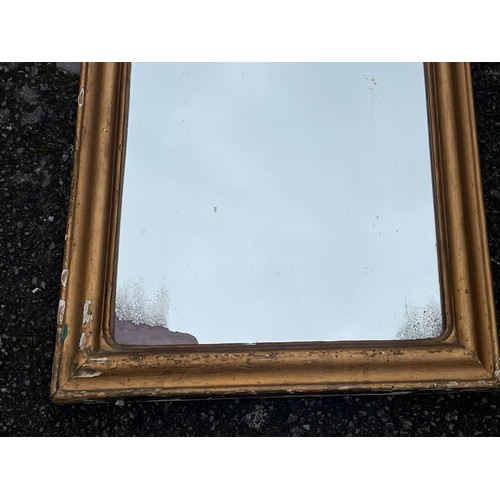 44 - Antique Gilded Full Length Mirror With Decorated Top. 180 x 54 cms