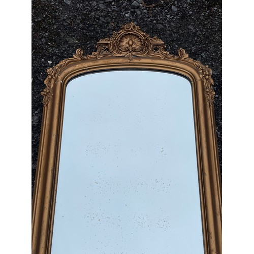 45 - Similar To Previous Lot Antique Gilded Full Length Mirror With Decorated Top. 180 x 54 cms