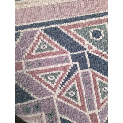 51 - Large Blue ground wool Rug with Geometric design to border, 400cm x 297cm