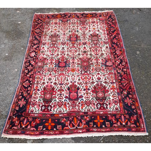 55 - Brown ground rug with Red ground Border hand knotted, 208cm x 136cm