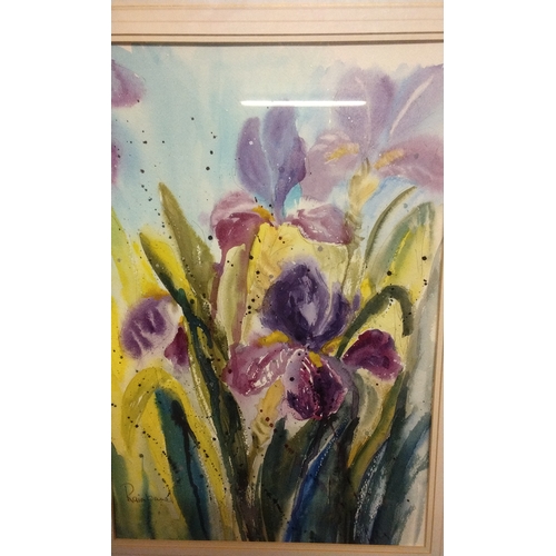 609 - Framed and Glazed water colour of Iris's, signed lower left Raim? 51cm x 66cm