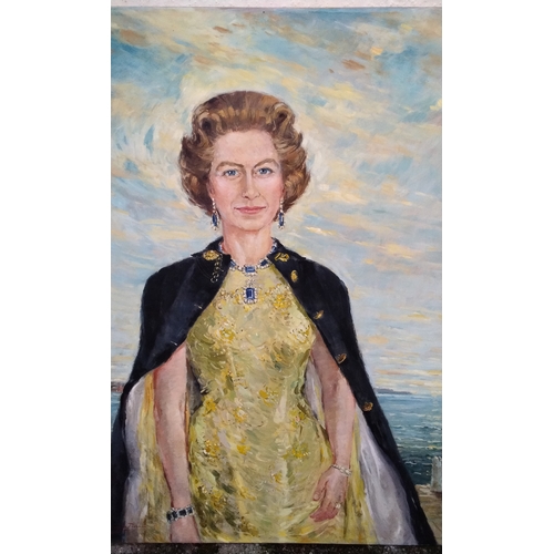 612 - Pair of portrait Paintings by Angela Thorne 1976, H M Queen Elizabeth and Prince Phillip, 102cm x 13... 