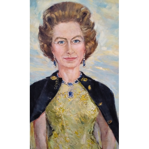 612 - Pair of portrait Paintings by Angela Thorne 1976, H M Queen Elizabeth and Prince Phillip, 102cm x 13... 