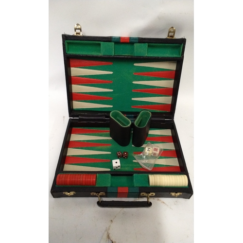 62 - Cased Backgammon Game , 27cm x 19