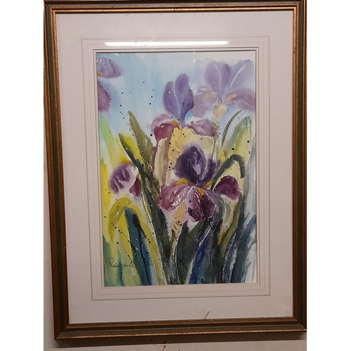 609 - Framed and Glazed water colour of Iris's, signed lower left Raim? 51cm x 66cm