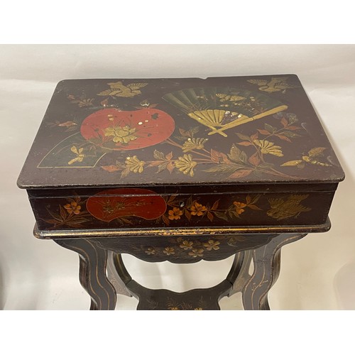 52 - Oriental Lacquered Work Box Table With Drawer. 40 x 27 x 69 cms