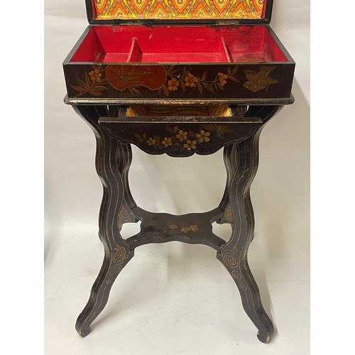 52 - Oriental Lacquered Work Box Table With Drawer. 40 x 27 x 69 cms