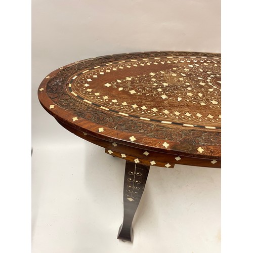54 - Vintage Anglo Indian Oval Coffee Table With Inlay. 91 x 48 x 45 cms
