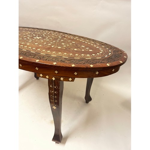 54 - Vintage Anglo Indian Oval Coffee Table With Inlay. 91 x 48 x 45 cms