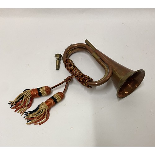 617 - Vintage Military Brass / Copper Decorated Bugle with Mouthpiece Attachment 26cm Length