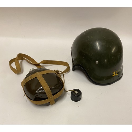 618 - Vintage Military Racal Amplivox Communication Ltd S.T Helmet Along With a Military Water Bottle in H... 