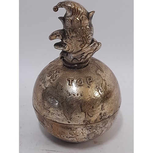 658 - A brass Plated Novelty Mr Punch Paperweight 'Always on Top', 11.5cm high