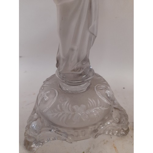 662 - Pair of Religious Glass Candle sticks with Lustres, 30cm high