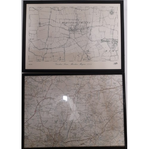 309 - 2 x Framed and Glazed Maps relating to Marston Magna, largest 44cm x 32cm