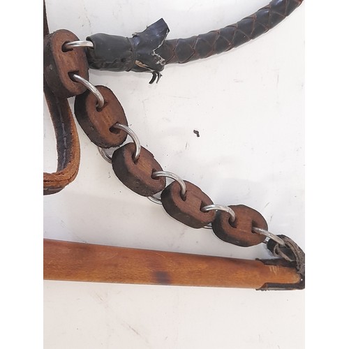 666 - Large leather Whip with wooden Handle