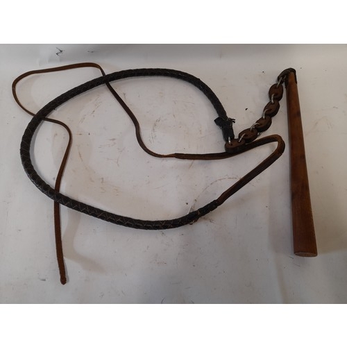 666 - Large leather Whip with wooden Handle