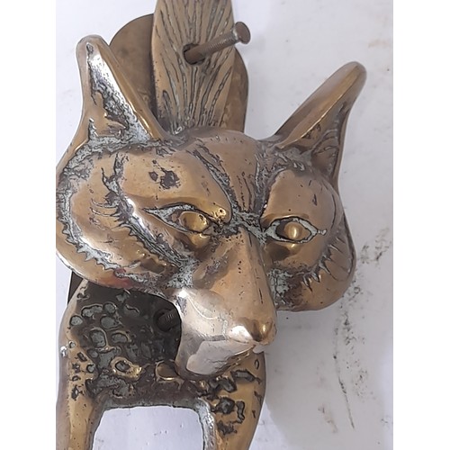 667 - Vintage Brass Door Knocker in the form of a Fox, 25cm long