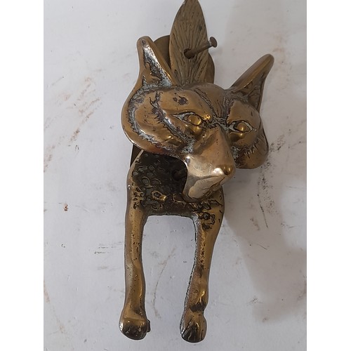 667 - Vintage Brass Door Knocker in the form of a Fox, 25cm long