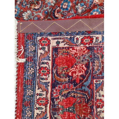 77A - Large Red and Blue ground hand knotted rug with central motif, 310cm x 224cm