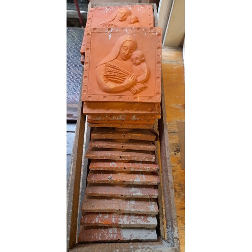 673 - 32 x Vintage  Terracotta Tiles depicting Mother and Child, 14cm x 14cm