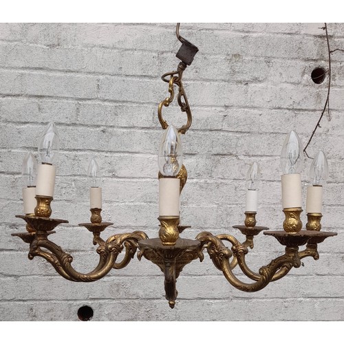 675 - Brass 8 branch chandelier, 50cm high x 64cm