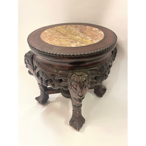 10A - Carved Wood Marble Top Chinese Stand. 38 x 38 x 33 cms