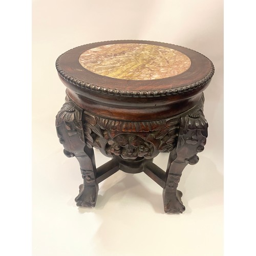 10A - Carved Wood Marble Top Chinese Stand. 38 x 38 x 33 cms